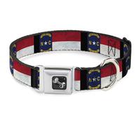 Dog Collar Bone North Carolina Flag Distressed/Black WIDE-Large 20-31"