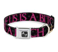 Dog Collar Bone ONE OF US IS A BITCH Crown/Paws Black/Gray/Pink WIDE-Medium 16-2