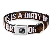 Dog Collar Bone ONE OF US IS A DIRTY DOG/Fur Brown/White WIDE-Medium 16-23"