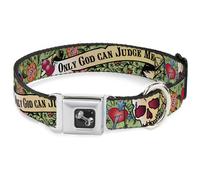 Dog Collar Bone Only God Can Judge Me Green WIDE-Large 20-31"
