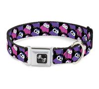 Dog Collar Bone Owl Eyes Black/Purples/Pinks Large 15-24"