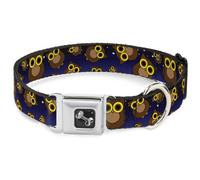 Dog Collar Bone Owls Scattered Black/Blue-Fade/Yellow Large 15-24"
