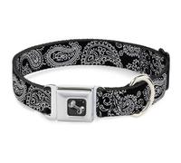 Dog Collar Bone Paisley2 Black/White WIDE-Medium 16-23"