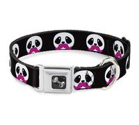 Dog Collar Bone Panda Face w/Pink Mustache Medium 11-16.5"