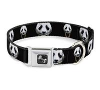 Dog Collar Bone Panda w/Gold Chain Black WIDE-Medium 16-23"