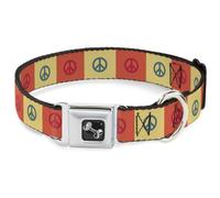Dog Collar Bone Peace Blocks Red/Yellow/Blue WIDE-Medium 16-23"