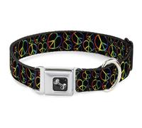 Dog Collar Bone Peace Heart Black/Rainbow Ombre Large 15-24"