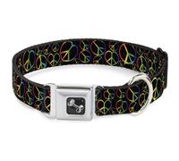 Dog Collar Bone Peace Heart Black/Rainbow Ombre WIDE-Large 20-31"