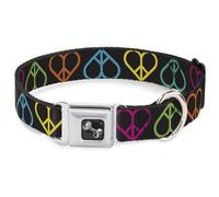 Dog Collar Bone Peace Hearts Repeat Black/Neon Small 9.5-13"