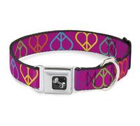 Dog Collar Bone Peace Hearts Repeat Fuchsia/Neon Medium 11-16.5"