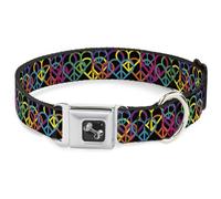 Dog Collar Bone Peace Hearts Stacked Black/Neon WIDE-Small 13-17"