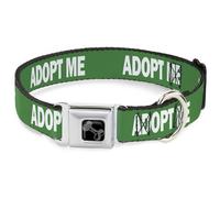 Dog Collar Bone Pet Quote ADOPT ME Green/White WIDE-Medium 16-23"