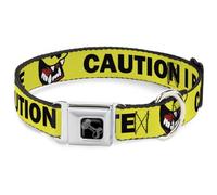 Dog Collar Bone Pet Quote CAUTION I BITE/Dog Growl Yellow/Black WIDE-Small 13-17