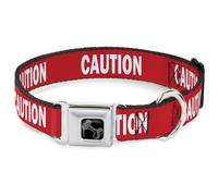 Dog Collar Bone Pet Quote CAUTION Red/White WIDE-Small 13-17"
