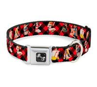 Dog Collar Bone Pin Up Girl Poses Buffalo Plaid Blocks Black/Red WIDE-Medium 16-