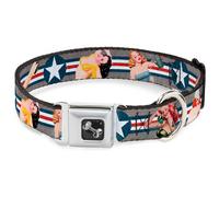 Dog Collar Bone Pin Up Girl Poses CLOSE-UP Star & Stripes Gray/Blue/White/Red WI