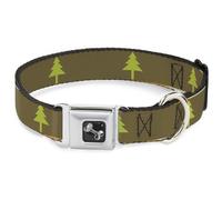 Dog Collar Bone Pine Trees Blocks Olive/Orange/Tan WIDE-Medium 16-23"
