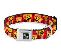 Dog Collar Bone Pizza Man Plaid Red WIDE-Small 13-17"