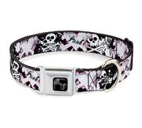 Dog Collar Bone Punk Heart & Cross Bones w/Skulls & Splatter Black/White Small 9