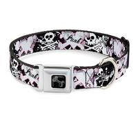 Dog Collar Bone Punk Heart & Cross Bones w/Skulls & Splatter Black/White WIDE-La