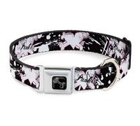 Dog Collar Bone Punk Heart & Cross Bones w/Splatter Black/White WIDE-Medium 16-2