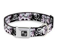 Dog Collar Bone Punk Princess Heart & Cross Bones w/Skulls & Splatter Black/Whit
