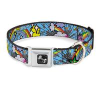 Dog Collar Bone Rainbow Cloud Stars Baby Blue WIDE-Large 20-31"
