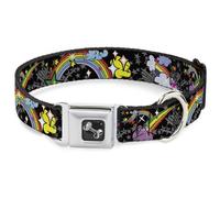 Dog Collar Bone Rainbow Cloud Stars Black WIDE-Large 20-31"