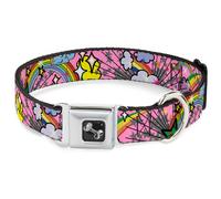 Dog Collar Bone Rainbow Cloud Stars Pink WIDE-Large 20-31"