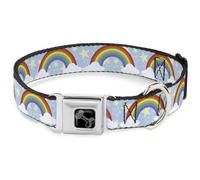 Dog Collar Bone Rainbows & Stars Light Blue/Yellow/Rainbow WIDE-Large 20-31"
