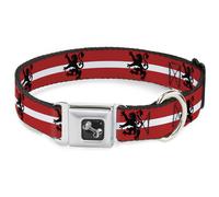 Dog Collar Bone Rampant Lion Repeat/Stripes Red/White/Black Medium 11-16.5"