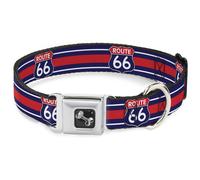 Dog Collar Bone ROUTE 66 Highway Sign/Stripe Blue/White/Red Large 15-24"