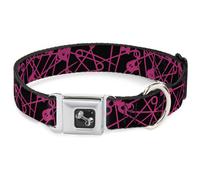 Dog Collar Bone Safety Pins Black/Fuchsia WIDE-Large 20-31"