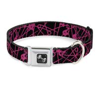 Dog Collar Bone Safety Pins Black/Fuchsia WIDE-Large 20-31"