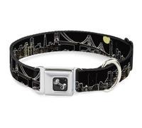 Dog Collar Bone San Francisco w/Moon Vivid Skyline Black WIDE-Medium 16-23"