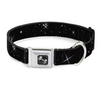 Dog Collar Bone Shining Stars Black/White WIDE-Medium 16-23"