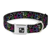 Dog Collar Bone Sketch Skull/Star/Heart/Checker Black/Multi Color Small 9.5-13"