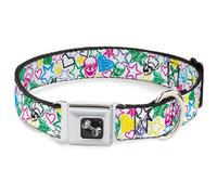 Dog Collar Bone Sketch Skull/Star/Heart White/Multi Color WIDE-Small 13-17"