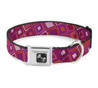 Dog Collar Bone Skewed Squares Stacked Purple/Orange/Pinks Large 15-24"