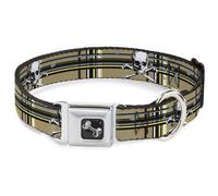 Dog Collar Bone Skull & Cross Bones Plaid Tan Medium 11-16.5"