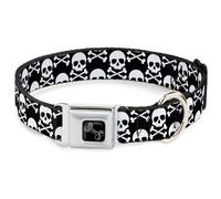 Dog Collar Bone Skull & Cross Bones Staggered Black/White Medium 11-16.5"