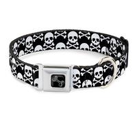 Dog Collar Bone Skull & Cross Bones Staggered Black/White WIDE-Medium 16-23"