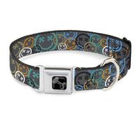 Dog Collar Bone Smiley Face Crossbones Stacked Gray/Multi Color WIDE-Medium 16-2