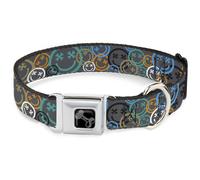 Dog Collar Bone Smiley Face Crossbones Stacked Gray/Multi Color WIDE-Medium 16-2