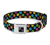 Dog Collar Bone Smiley Faces Melted Mini Repeat Angle Black/Multi Neon Small 9.5