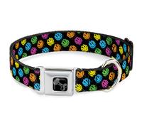 Dog Collar Bone Smiley Faces Melted Mini Repeat Angle Black/Multi Neon WIDE-Smal