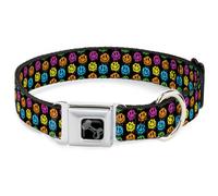 Dog Collar Bone Smiley Faces Melted Mini Repeat Black/Multi Neon Large 15-24"