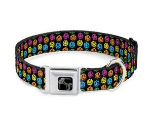 Dog Collar Bone Smiley Faces Melted Mini Repeat Black/Multi Neon WIDE-Small 13-1