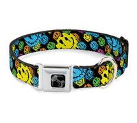 Dog Collar Bone Smiley Faces Melted Stacked Black/Multi Neon Small 9.5-13"