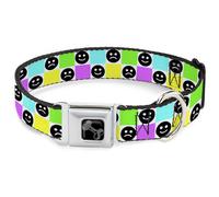 Dog Collar Bone Smiley Sad Face Checker Multi Color/White WIDE-Medium 16-23"